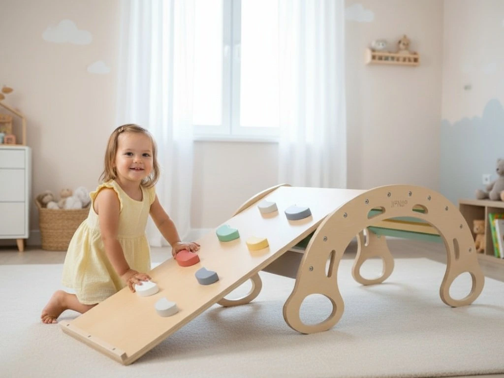 eliNeli Dřevěná montessori houpačka PRO 5v1 set s prknem 2v1 fresh