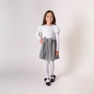 Bavlněné šaty, dívčí, dlouhý rukáv, černobílé, VIKI