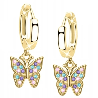 Pozlacené dívčí náušnice motýl 925 stříbrné