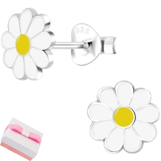 Stříbrné náušnice pro dívky květiny žluté