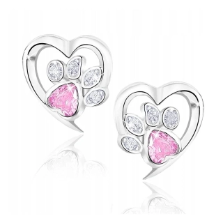 Stříbrné náušnice pro dívku tlapka v srdci