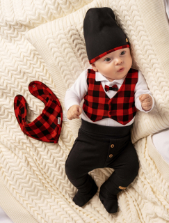 Chlapecká 4-dílná souprava, kostkovaná, 56