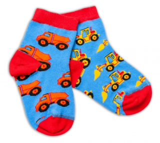 Bavlněné veselé ponožky Stavební stroje - modré
