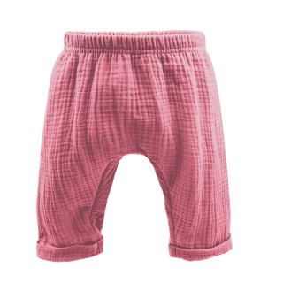 Mušelínové ohrnuté dívčí kalhoty GOTS BABY, starorůžové