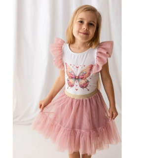 Lily Grey tylová sukně s volánkem starorůžová