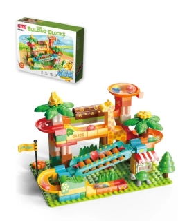 Stavebnice s kuličkovou dráhou a klavírní skluzavkou (zvonkohra), 109 dílků, velké kostky pro děti od 3 let