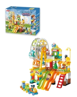 Stavebnice velký zábavní park s ruským kolem, klouzačkami, vláčkem a figurkami, 235 dílků, velké kostky pro děti od 3 let