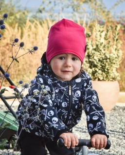 Jožánek Dětská čepice bavlněná, oboustranná, černá+sytě růžová