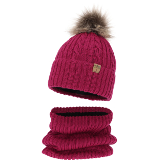 Agbo Komplet zimní dívčí: čepice a tunel amarant merino vlna Aprilia, vel. 52/54