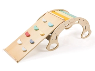 eliNeli Dřevěná montessori houpačka PRO 5v1 set s prknem 2v1 fresh