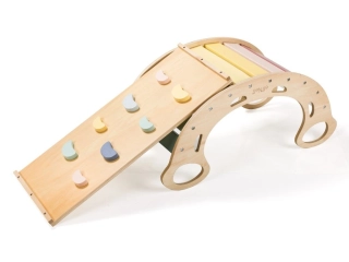 eliNeli Dřevěná montessori houpačka PRO 5v1 set s prknem 2v1 pastel