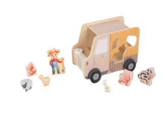 eliNeli Dřevěné autíčko 2v1 se zvířátky - Jeep + vkládačka