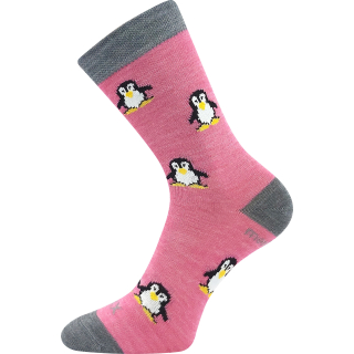 Voxx Ponožky dětské slabé z merino PENGUINIK s ionty stříbra RŮŽOVÉ