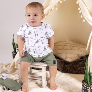 Bavlněný chlapecký overal BRUNO, bílo-zelený, 62