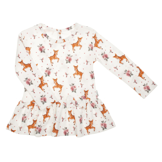 Bavlněná halenka pro dívky, dlouhý rukáv, srnka a růže, krémová LALA, vel. 92