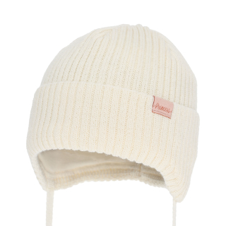 Agbo Dívčí zimní čepice, krémová, zavazovací, s merino vlnou, Punia, vel. 40/42