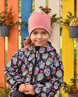 Jožánek Dětská čepice bavlněná, oboustranná, černá+starorůžová, vel. S