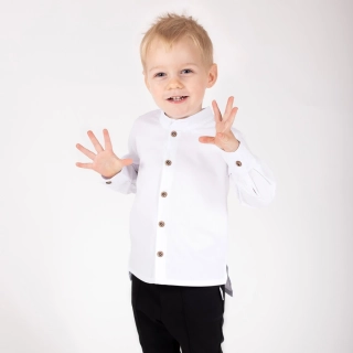 Chlapecká košile s dlouhým rukávem, bílá, stojáček, vel. 134