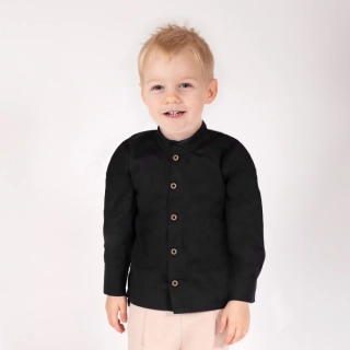 Chlapecká košile s dlouhým rukávem, černá, stojáček, vel. 128