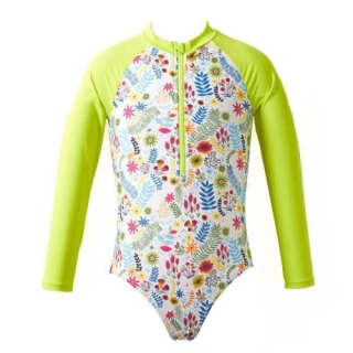 Splash About Dívčí jednodílné plavky dlouhý rukáv Jungle Lime, 2-3 roky