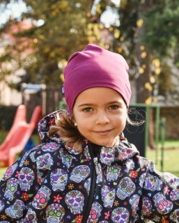 Jožánek Dětská čepice bavlněná, oboustranná, černá+cyklámen, vel. S