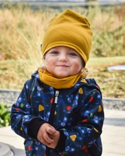 Jožánek Dětská čepice bavlněná, oboustranná, černá+hořčicová, vel. S