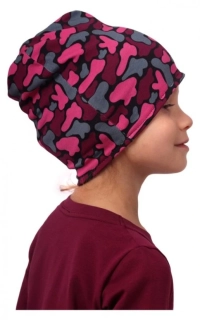Jožánek Dětská čepice bavlněná, oboustranná, černá+fleky růžové na černé, vel. S